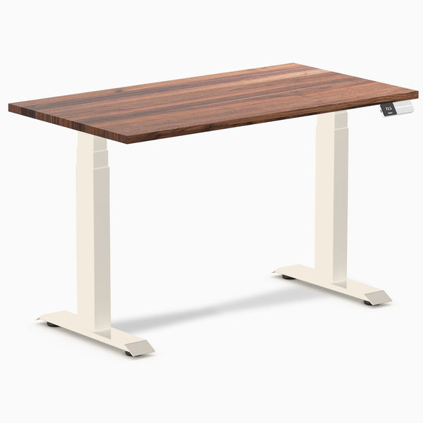 Desky Dual Mini Hardwood Sit Stand Desk, Walnut desktop, Wheat frame
