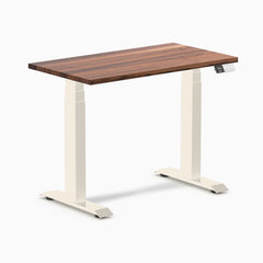 Desky Dual Mini Hardwood Sit Stand Desk, Walnut desktop, Wheat frame