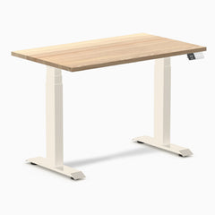 Desky Dual Mini Hardwood Sit Stand Desk, White Ash desktop, Wheat frame
