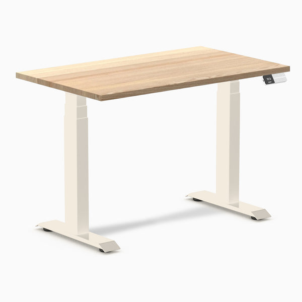 Desky Dual Mini Hardwood Sit Stand Desk, White Ash desktop, Wheat frame