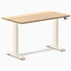 Desky Dual Mini Hardwood Sit Stand Desk, White Ash desktop, Wheat frame