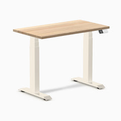 Desky Dual Mini Hardwood Sit Stand Desk, White Ash desktop, Wheat frame