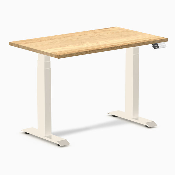 Desky Dual Mini Hardwood Sit Stand Desk, White Oak desktop, Wheat frame