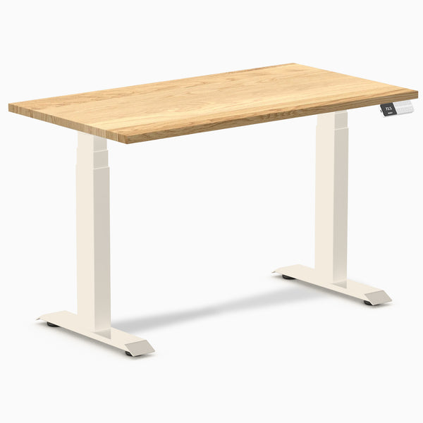 Desky Dual Mini Hardwood Sit Stand Desk, White Oak desktop, Wheat frame