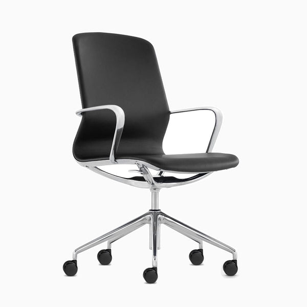 Desky executive meeting chair in black leather 
