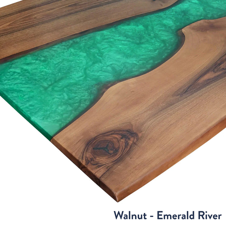 Resin hardwood walnut emerald river desktop