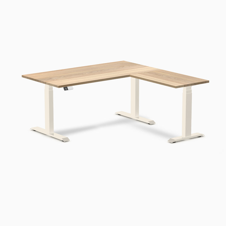 Desky Hardwood L-Shape Sit Stand Desk
