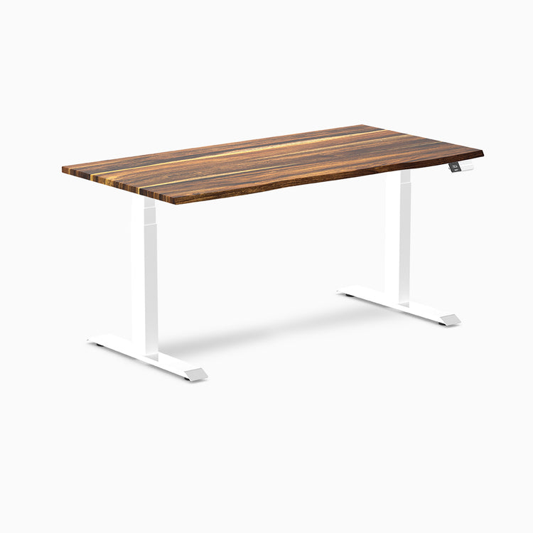Desky standing desk 1500mm pheasantwood hardwood white legs