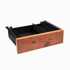Desky Minimal Under Desk Drawer, Red Cedar Softwood desktop, Black frame