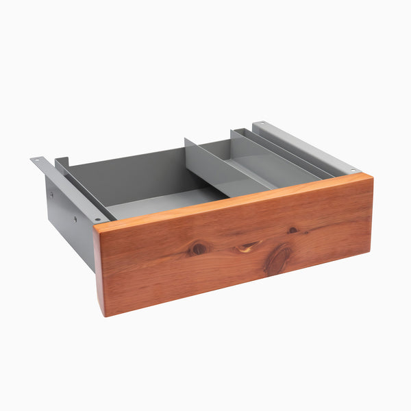 Desky Minimal Under Desk Drawer, Red Cedar Softwood desktop, Grey frame