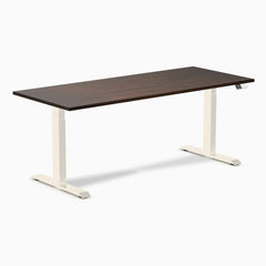 Desky Dual Rubberwood Sit Stand Desk, Dark Walnut desktop, Wheat frame