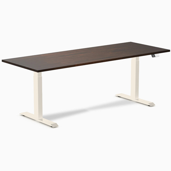 Desky Dual Rubberwood Sit Stand Desk, Dark Walnut desktop, Wheat frame