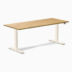Desky Dual Rubberwood Sit Stand Desk, Light Oak desktop, Wheat frame