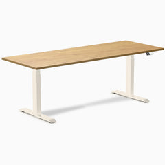 Desky Dual Rubberwood Sit Stand Desk, Light Oak desktop, Wheat frame