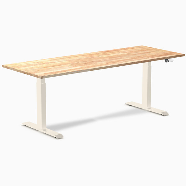 Desky Dual Rubberwood Sit Stand Desk, Natural Timber desktop, Wheat frame