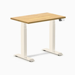 Desky Dual Mini Rubberwood Sit Stand Desk, Light Oak desktop, Wheat frame