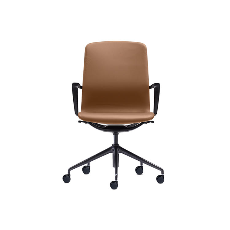 Desky Executive Meeting Chair-Black Leather & Polished Aluminium Frame Desky®