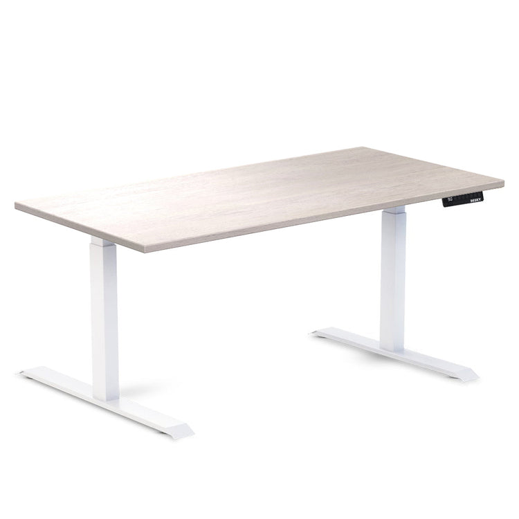 Desky Dual Rubberwood Sit Stand Desk White Brushed 1500x700/750mm - Desky