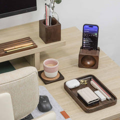 Desky Wooden Desk Accessories-Desk Organisers-Desky-Full Set Accessories-Rubberwood Walnut-Desky® Australia