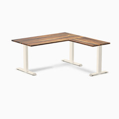 Desky Zero Hardwood L-Shape Office Desk, Pheasantwood desktop, Wheat frame
