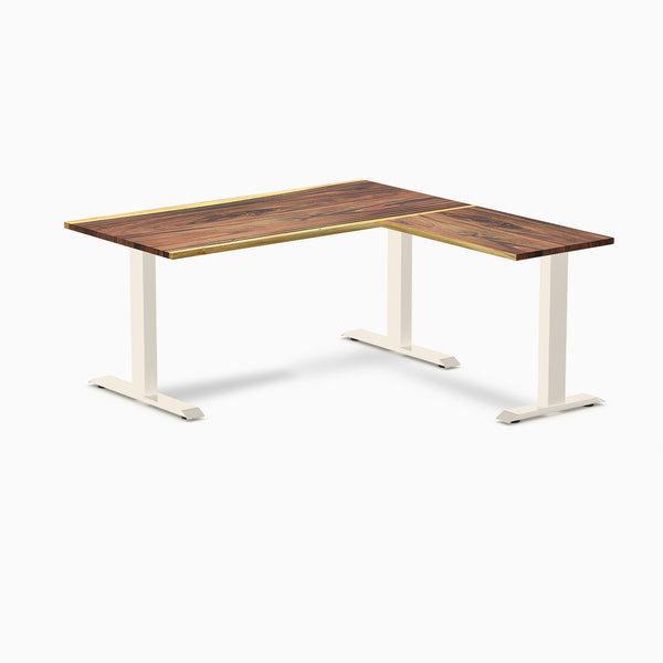 Desky Zero Hardwood L-Shape Office Desk, Saman desktop, Wheat frame