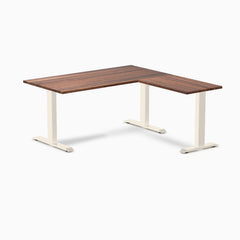 Desky Zero Hardwood L-Shape Office Desk, Walnut desktop, Wheat frame