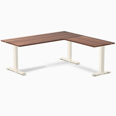 Desky Zero Hardwood L-Shape Office Desk, Walnut desktop, Wheat frame