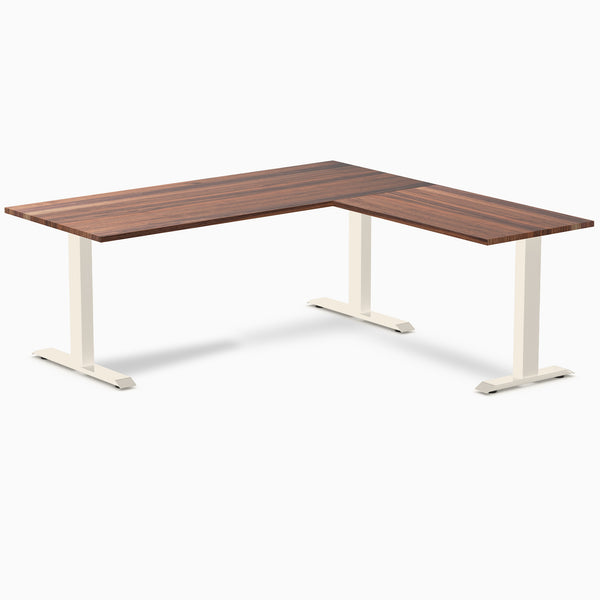 Desky Zero Hardwood L-Shape Office Desk, Walnut desktop, Wheat frame