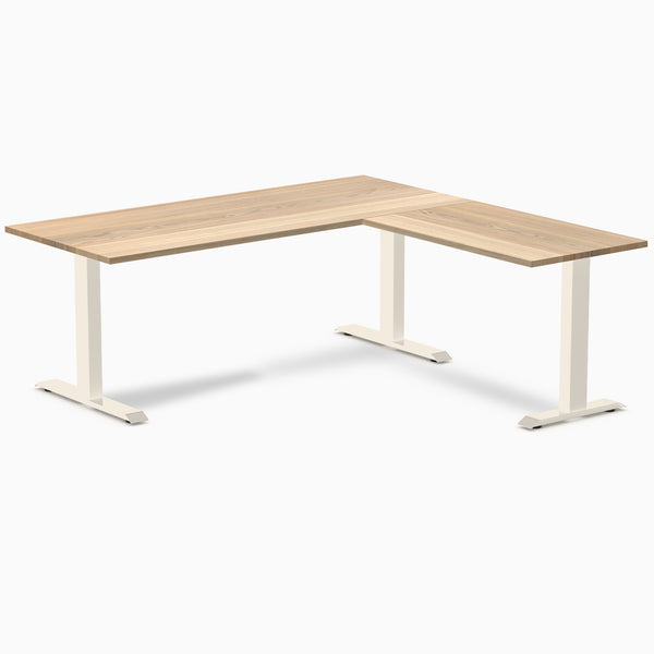 Desky Zero Hardwood L-Shape Office Desk, White Ash desktop, Wheat frame