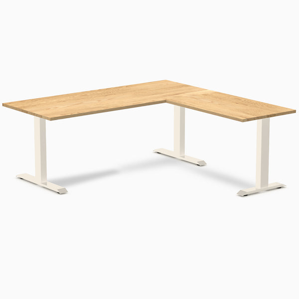 Desky Zero Hardwood L-Shape Office Desk, White Oak desktop, Wheat frame
