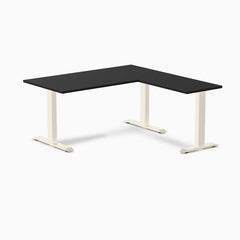Desky Zero Melamine L-Shape Office Desk, Black desktop, Wheat frame
