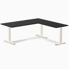 Desky Zero Melamine L-Shape Office Desk, Black desktop, Wheat frame