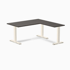 Desky Zero Melamine L-Shape Office Desk, Burnished Wood desktop, Wheat frame
