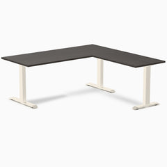 Desky Zero Melamine L-Shape Office Desk, Burnished Wood desktop, Wheat frame