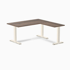 Desky Zero Melamine L-Shape Office Desk, Jarrah Legno desktop, Wheat frame