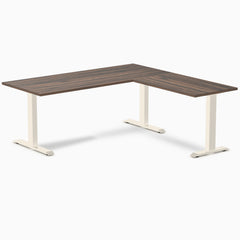 Desky Zero Melamine L-Shape Office Desk, Jarrah Legno desktop, Wheat frame
