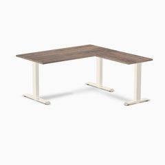 Desky Zero Melamine L-Shape Office Desk, Natural Walnut desktop, Wheat frame