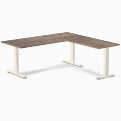 Desky Zero Melamine L-Shape Office Desk, Natural Walnut desktop, Wheat frame