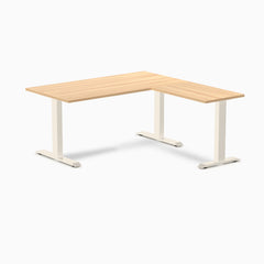 Desky Zero Melamine L-Shape Office Desk, Sublime Teak desktop, Wheat frame