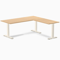 Desky Zero Melamine L-Shape Office Desk, Sublime Teak desktop, Wheat frame