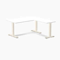 Desky Zero Melamine L-Shape Office Desk, White desktop, Wheat frame