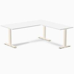 Desky Zero Melamine L-Shape Office Desk, White desktop, Wheat frame