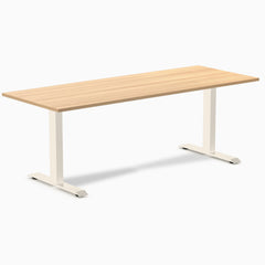 Desky Zero Melamine Office Desk, Sublime Teak desktop, Wheat frame