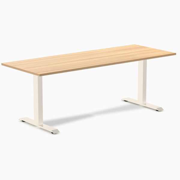 Desky Zero Melamine Office Desk, Sublime Teak desktop, Wheat frame