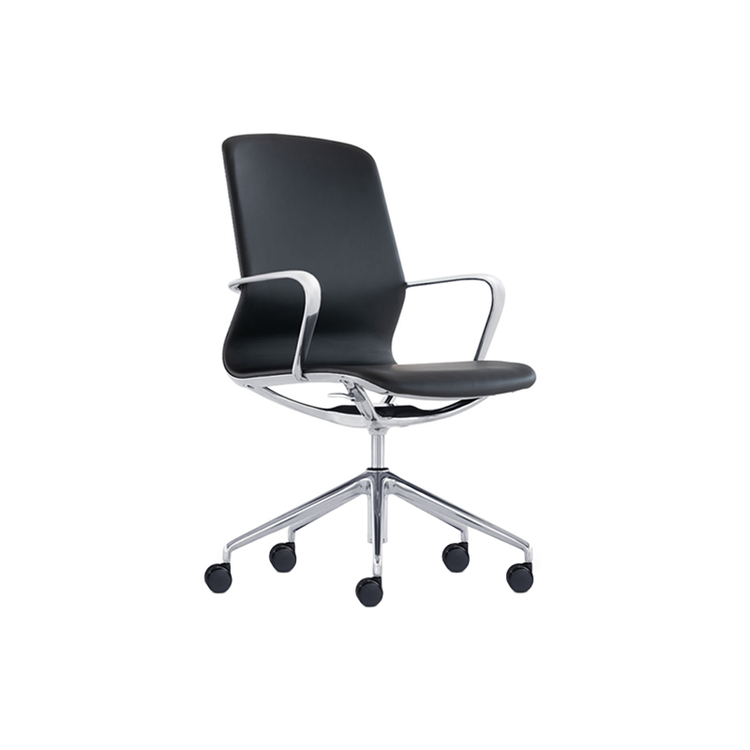 Desky Executive Meeting Chair-Black Leather & Polished Aluminium Frame Desky®