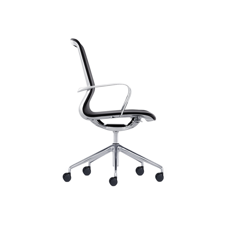 Desky Executive Meeting Chair-Black Leather & Polished Aluminium Frame Desky®