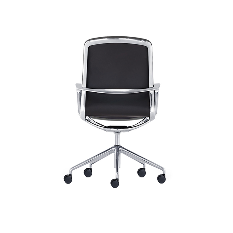 Desky Executive Meeting Chair-Black Leather & Polished Aluminium Frame Desky®