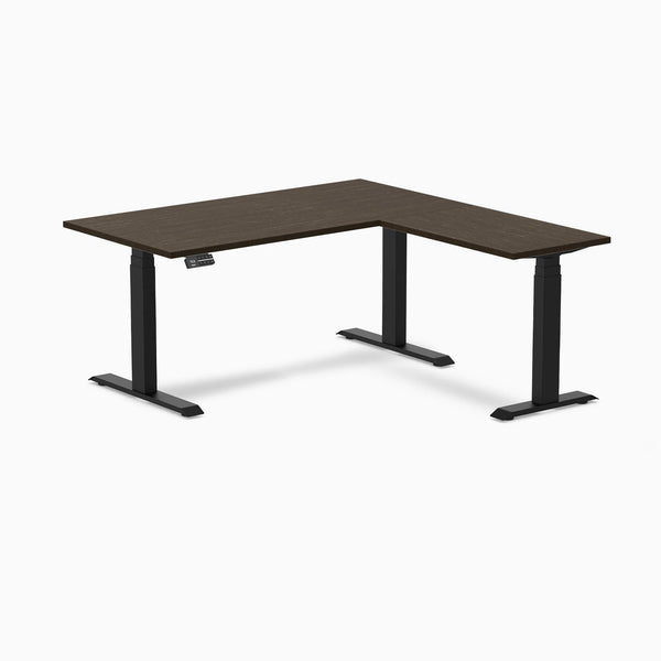 Desky Bamboo L-Shape Sit Stand Desk-L Shape Desks-Desky-Dark Bamboo-1500x750x1550x500mm-Matte Black-Desky® Australia