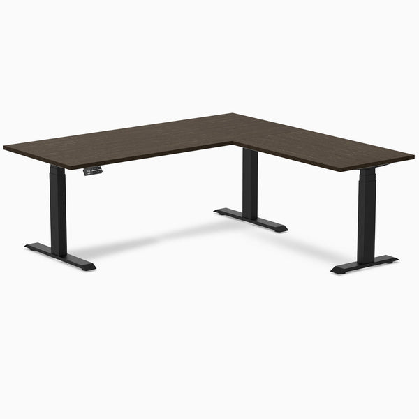Desky Bamboo L-Shape Sit Stand Desk-L Shape Desks-Desky-Dark Bamboo-1800x750x1750x600mm-Matte Black-Desky® Australia
