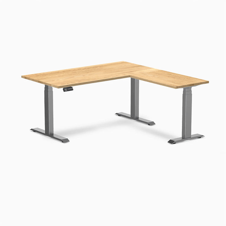 Desky Hardwood L-Shape Sit Stand Desk